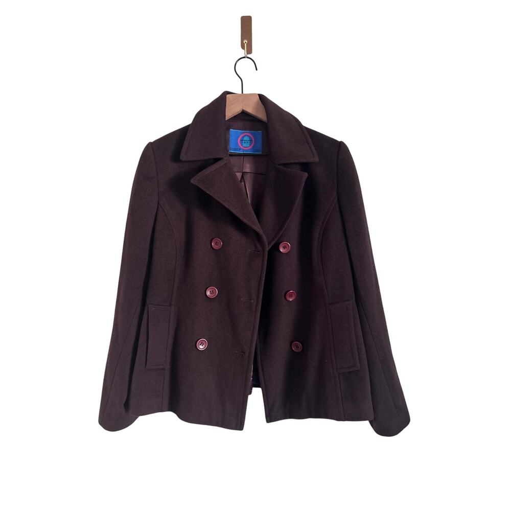 Luxury 90% Cashmere 10% Wool Brown Double Breasted Peacoat Jacket Coat Boxy L